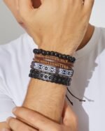 Braided Geometric Bead Bracelet Set (4 Pieces), view 1