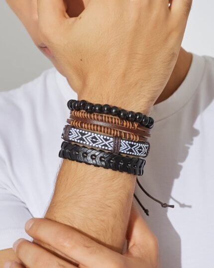 Braided Geometric Bead Bracelet Set (4 Pieces), view 1