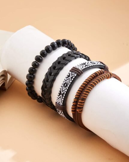 Braided Geometric Bead Bracelet Set (4 Pieces), view 2