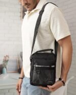Camo Print Utility Crossbody Bag in Black, view 1