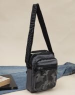 Camo Print Utility Crossbody Bag in Grey, view 3