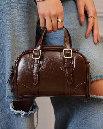 Chestnut Buckle Sling Bag in Brown, view 2