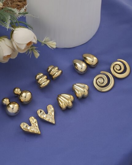 Chunky Gold Stud Earring Set (6 Pairs), view 1