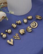 Chunky Gold Stud Earring Set (6 Pairs), view 2