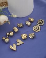 Chunky Gold Stud Earring Set (6 Pairs), view 3
