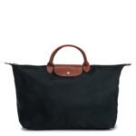 Classic Nylon Travel Bag L with Leather Trim in Black, view 1