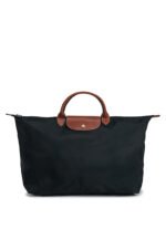 Classic Nylon Travel Bag L with Leather Trim in Black, view 1