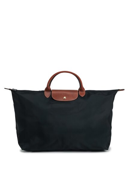 Classic Nylon Travel Bag L with Leather Trim in Black, view 1