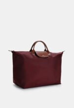 Classic Nylon Travel Bag L with Leather Trim in Bordeaux, view 2