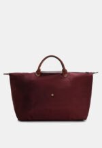 Classic Nylon Travel Bag L with Leather Trim in Bordeaux, view 3
