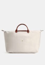 Classic Nylon Travel Bag L with Leather Trim in Paper, view 3