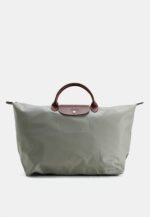 Classic Nylon Travel Bag L with Leather Trim in Pebble, view 1