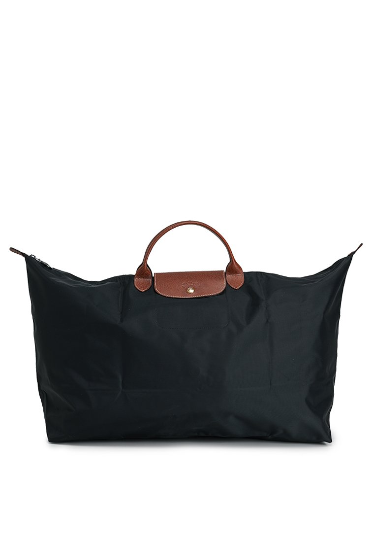 classic-nylon-travel-bag-xl-with-leather-trim-black-1 Classic Nylon Travel Bag XL with Leather Trim in Black, view 1