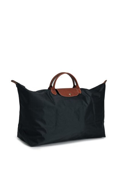 Classic Nylon Travel Bag XL with Leather Trim in Black, view 2
