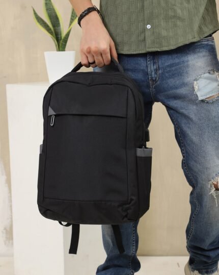 Contrast-Panel Laptop Backpack in Black, view 1