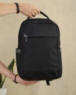 Contrast-Panel Laptop Backpack in Black, view 2