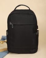 Contrast-Panel Laptop Backpack in Black, view 3