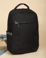 Contrast-Panel Laptop Backpack in Black, view 4