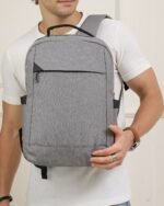 Contrast-Panel Laptop Backpack in Grey, view 1