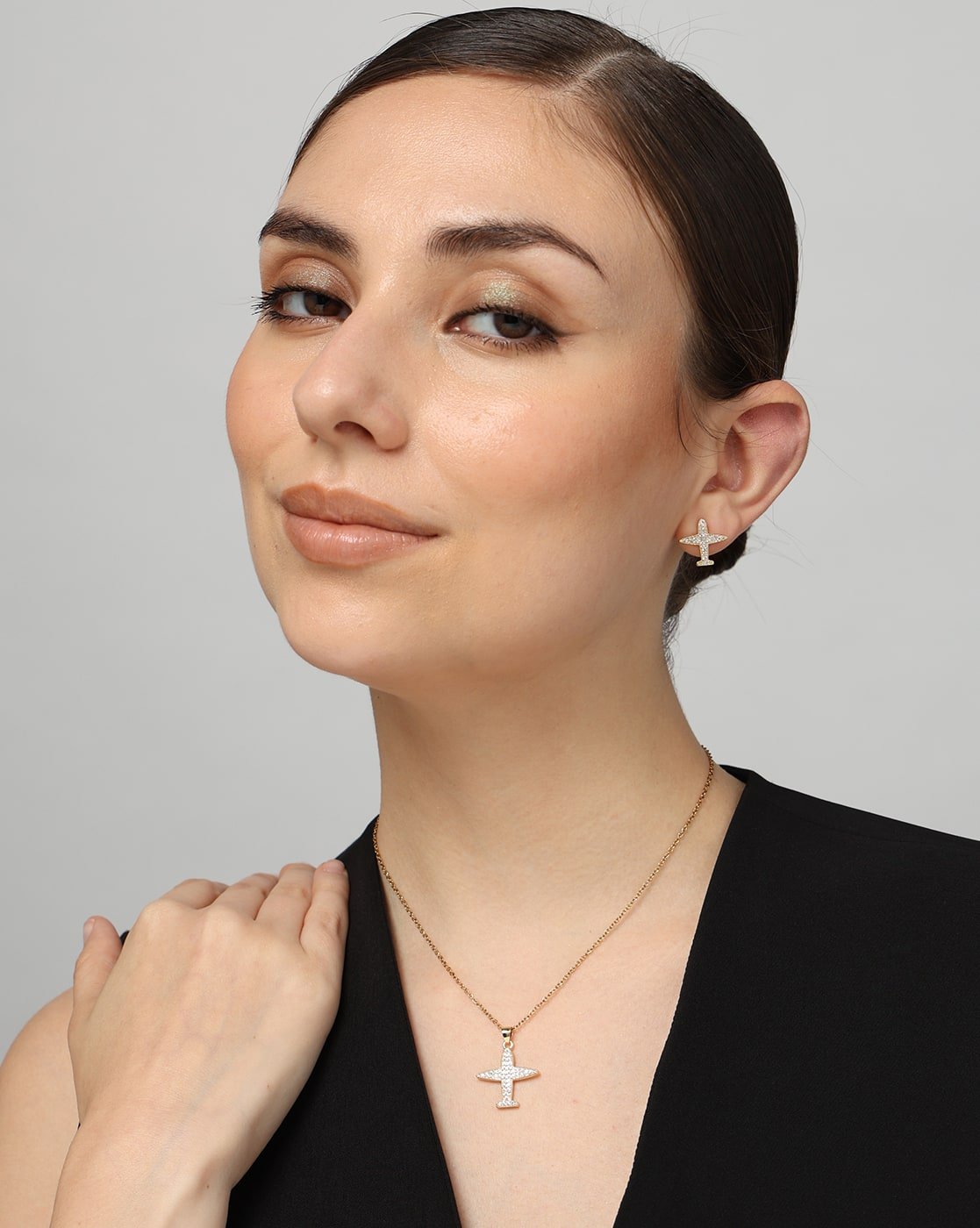 cross-pendant-necklace-earring-set-1 Cross Pendant Necklace & Earring Set, view 1
