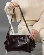Ember Textured Shoulder Bag with Side Pockets in Brown, view 1