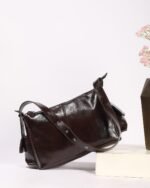 Ember Textured Shoulder Bag with Side Pockets in Brown, view 2