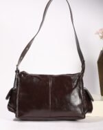 Ember Textured Shoulder Bag with Side Pockets in Brown, view 3