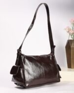 Ember Textured Shoulder Bag with Side Pockets in Brown, view 4
