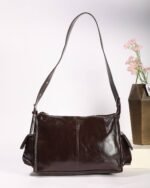 Ember Textured Shoulder Bag with Side Pockets in Brown, view 5