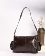 Ember Textured Shoulder Bag with Side Pockets in Brown, view 6