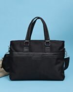 Embossed Laptop Bag with Sling Strap in Black, view 3