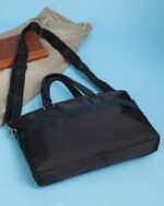 Embossed Laptop Bag with Sling Strap in Black, view 6