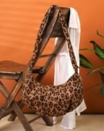 Fawn Pleated Animal-Print Hobo Bag in Tan, view 4