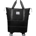 Foldable Expandable Duffel with Detachable Wheels in Black, view 1