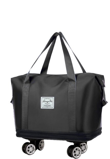 Foldable Expandable Duffel with Detachable Wheels in Black, view 2