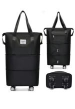 Foldable Expandable Duffel with Detachable Wheels in Black, view 3