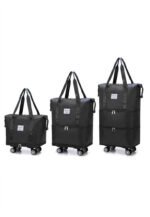 Foldable Expandable Duffel with Detachable Wheels in Black, view 5