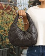 Geometric Quilted Shoulder Bag in Black, view 1