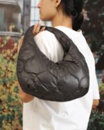 Geometric Quilted Shoulder Bag in Black, view 2