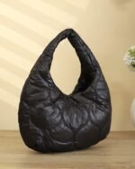 Geometric Quilted Shoulder Bag in Black, view 3