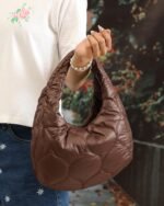 Geometric Quilted Shoulder Bag in Brown, view 2
