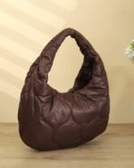Geometric Quilted Shoulder Bag in Brown, view 3