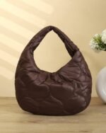 Geometric Quilted Shoulder Bag in Brown, view 4
