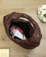 Geometric Quilted Shoulder Bag in Brown, view 6