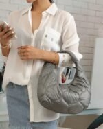 Geometric Quilted Shoulder Bag in Grey, view 1