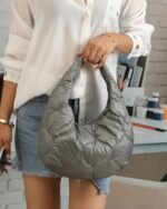 Geometric Quilted Shoulder Bag in Grey, view 2