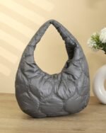 Geometric Quilted Shoulder Bag in Grey, view 3