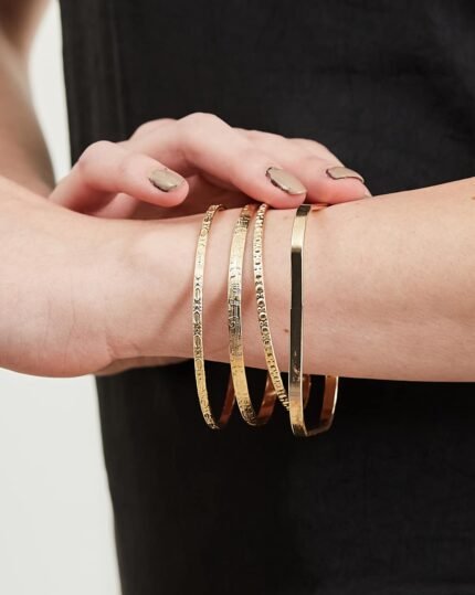 Geometric Textured Bangle Set (4 Pieces), view 1