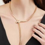 Gold Snake Lariat Necklace, view 1