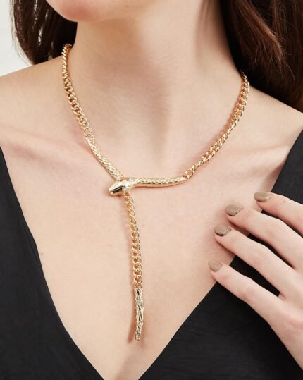 Gold Snake Lariat Necklace, view 1